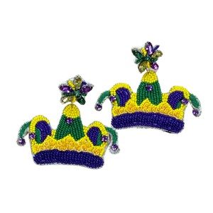 BEJEWELED MARDI GRAS HAT SEED BEAD EARRINGS